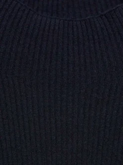 Robe longue ajustée marine en maille côtelée avec col rond et manches longues