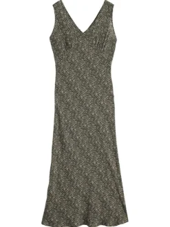 Robe longue anthracite avec des motifs une coupe droite et une col v