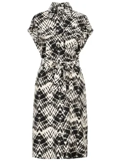 Robe longue beige avec des imprimés une coupe droite et un col à revers