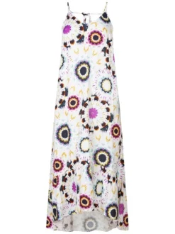 Robe longue blanche avec des imprimés fleuris une coupe droite et un col en v