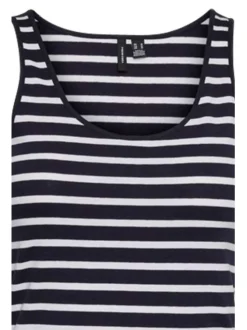 Robe longue à bretelles en coton marine rayée avec une coupe près du corps
