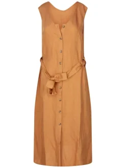 Robe longue brique unie pourvue d'une coupe large et d'un décolleté en V