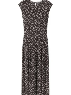 Robe longue chocolat à motifs pourvue de manches courtes et d'une coupe ajustée