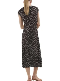 Robe longue chocolat à motifs pourvue de manches courtes et d'une coupe ajustée