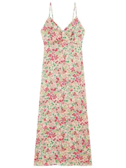 Robe longue écrue à motifs pourvue de fines bretelles réglables