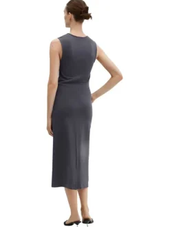 Robe longue en coton anthracite unie avec une coupe droite et un nœud