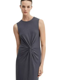 Robe longue en coton anthracite unie avec une coupe droite et un nœud