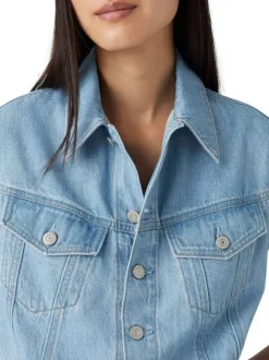 Robe longue en coton jean unie avec une coupe droite et un col à revers