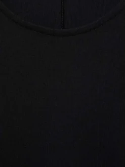 Robe longue en coton noire unie à coupe ajustée, col rond et fente arrière