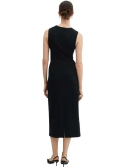 Robe longue en coton noir unie avec une coupe droite et une fente