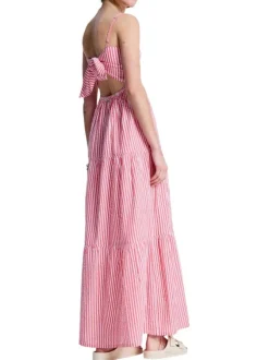 Robe longue en coton rose à coupe ample pourvue d'un col rond