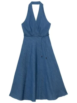 Robe longue en coton stone unie pourvue d'un col en v croisé