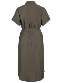 Robe longue grise uni avec un col chemise et des manches courtes