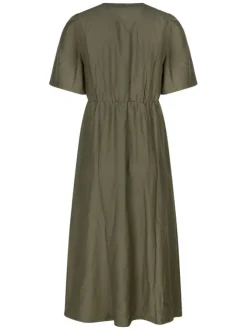 Robe longue kaki unie pourvue d'une coupe large et des manches courtes
