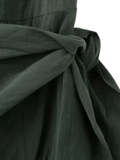 Robe longue kaki unie pourvue d'une coupe évasée et d'un col rond