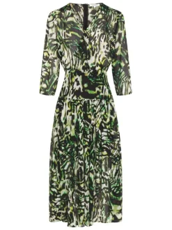 Robe longue kaki zébrée à coupe fluide col cache-cœur et à manches longues