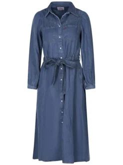 Robe longue Levi's bleue unie avec une coupe droite et des manches longues