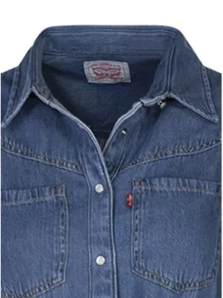 Robe longue Levi's bleue unie avec une coupe droite et des manches longues