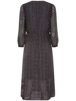 Robe longue marine avec une coupe ajustée un col mao et une taille élastiquée