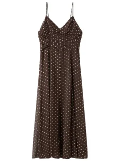 Robe longue marron à motifs sans manche pourvue d'une coupe évasée