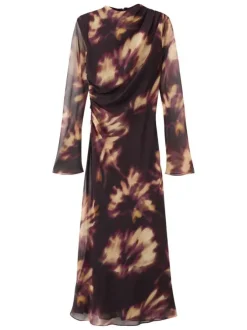 Robe longue multicolore en tulle à col rond ornée d'un motif floral abstrait