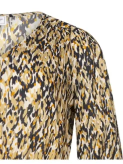 Robe longue multicolore à imprimé, cintrée avec col v à manches longues