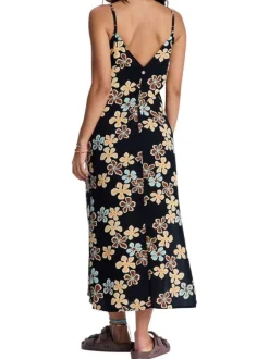 Robe longue noire à coupe droite pourvue d'un col v et de fines bretelles