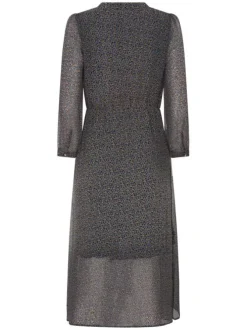 Robe longue noire liberty à coupe ajustée col rond et taille élastiquée