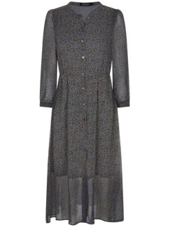 Robe longue noire liberty à coupe ajustée col rond et taille élastiquée