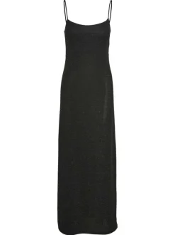 Robe longue noire pailletée avec une coupe slim fit un col rond et des bretelles