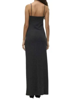 Robe longue noire pailletée avec une coupe slim fit un col rond et des bretelles