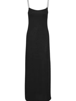 Robe longue noire pailletée avec une coupe slim fit un col rond et des bretelles