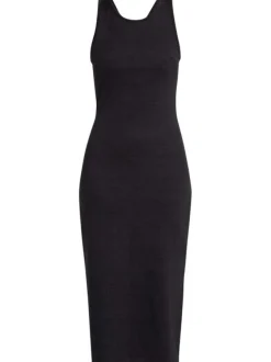 Robe longue noire sans manche coupe ajustée pourvue d'un col rond