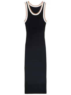 Robe longue noir unie avec une coupe droite à col rond et sans manches