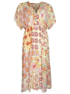 Robe longue orange imprimée avec des manches courtes à coupe droite