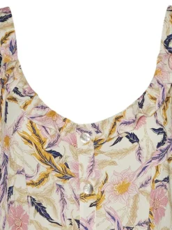 Robe longue parme fantaisie coupe régular col rond à manches à bretelles avec un voile smocké dans le dos