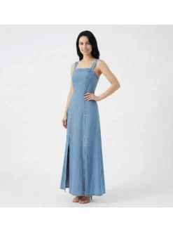 Robe longue Rikya stone unie sans manche pourvue d'une coupe évasée