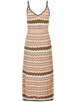 Robe longue rose imprimé vagues avec coupe droite col v et à bretelles