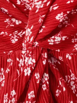 Robe longue rouge à motifs avec une coupe ajustée et un col v