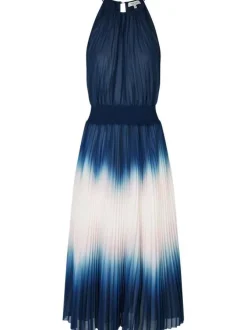 Robe longue sans manche marine coupe cintrée pourvue d'un col halter