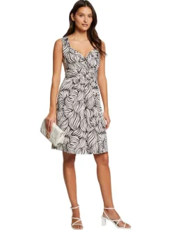 Robe longue sans manches blanche imprimé abstrait à coupe droite et col v