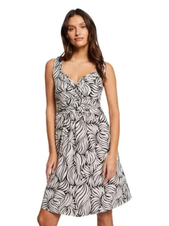 Robe longue sans manches blanche imprimé abstrait à coupe droite et col v
