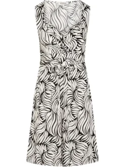 Robe longue sans manches blanche imprimé abstrait à coupe droite et col v
