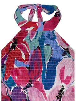 Robe longue sans manches rose fleurie à coupe fluide et col v