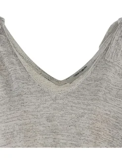 Robe mi-longue beige en coton chinée coupe cintrée à col v