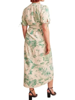 Robe mi-longue Italia verte fleurie à coupe ajustée col v et à manches courtes