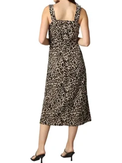 Robe mi-longue léopard à coupe droite fluide et à bretelles larges