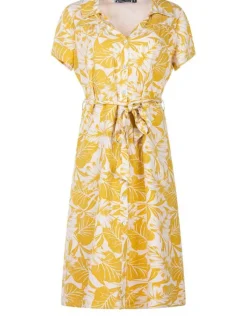 Robe moutarde pour femme avec imprimé floral coupe évasée