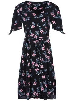 Robe noire pour femme avec imprimé floral coupe évasée