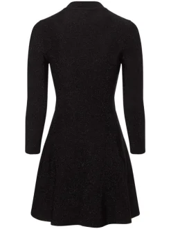 Robe patineuse noire pailleté coupe courte à col montant et manches longues